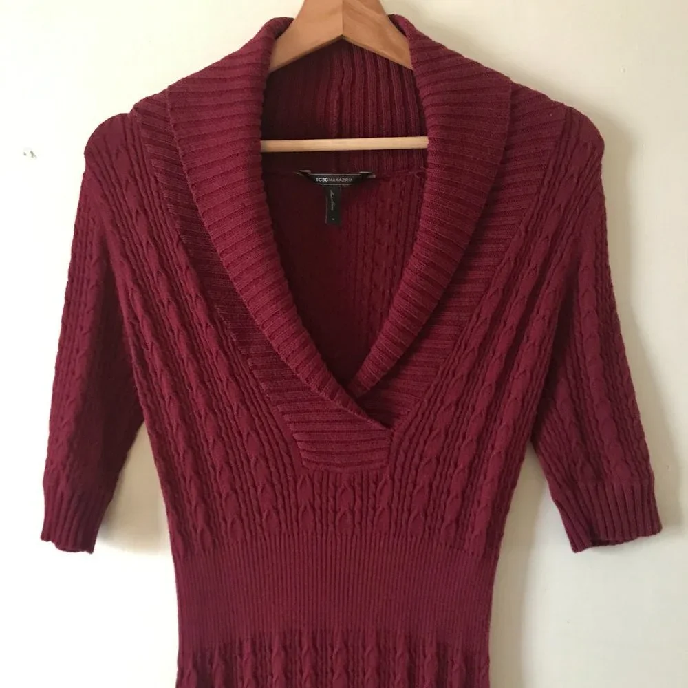 BCBG Merlot Bodycon V-Neck Sweater Dress, Size M - Picture 2 of 8